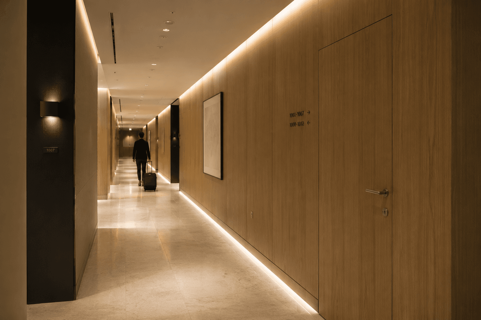 Hotel lobby and guest corridor